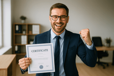 Mężczyzna z certyfikatem – certyfikacja managerska Heuresis ACI®