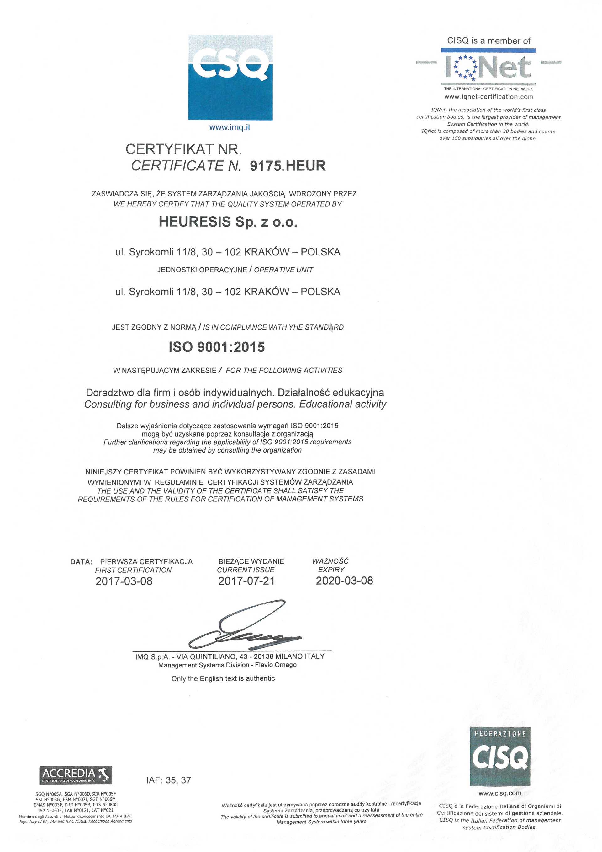 Pierwsza certyfikacja ISO 9001:1994